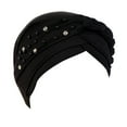 thumbnail image 1 of Yigetop Turbans for Women, Women Beading india Hat Muslim Ruffle Cancer Chemo Beanie Turban Wrap Cap Head Wraps for Women Black One Size, 1 of 2