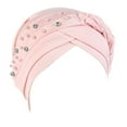 thumbnail image 1 of Yigetop Turbans for Women, Women Beading india Hat Muslim Ruffle Cancer Chemo Beanie Turban Wrap Cap Head Wraps for Women Pink One Size, 1 of 2