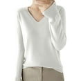thumbnail image 1 of Yigetop V Neck Sweaters for Women Light Sweaters for Women Long Sleeve V Neck Lightweight Soft Knitted Pullover Knitted Blouse Cozy Sweaters for Women White, 2XL, 1 of 6