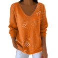 thumbnail image 1 of Yigetop V Neck Sweatshirt Women, Women's Casual Autumn Sweater Striped Long Sleeve T Shirt Graphic Shirt Fall Sweatshirts for Women Women's Sweatshirt orange 2XL, 1 of 1
