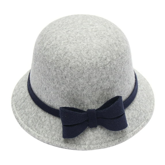 Yigetop Vintage Hats for Women Women's Autumn and Winter Bow Knot Round Top Casual Fisherman's Basin Cap Small Bowler Hat Cloche Hats for Women Grey2 A