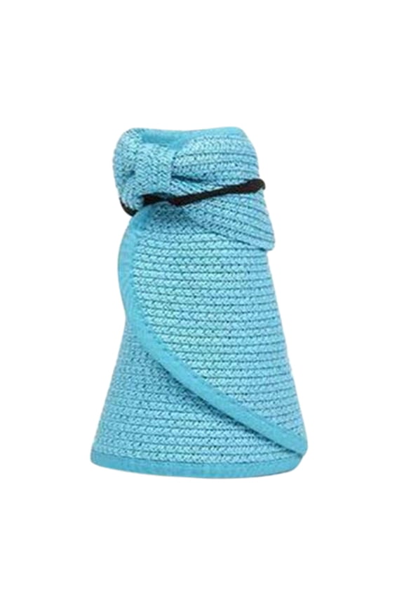 Visor Hats for Women, Women's Summer Foldable Straw Sun Visor W/Cute Bowtie Hat Womens Sun Hat Sky Blue One Size
