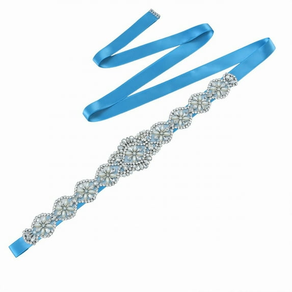 Yigetop Western Belts for Woman Rhinestone Decorative Belt for Bridal Wedding Dress Waist Cover Chain Belt Blue one Size