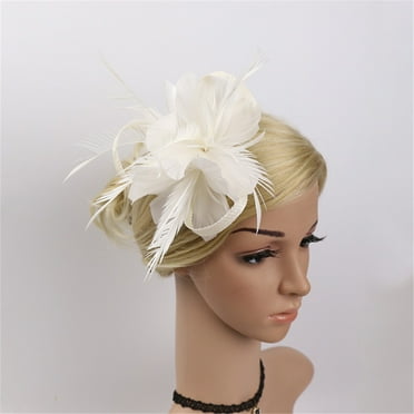 Yigetop White Feather Fascinators Womens Flower Derby Hat for Cocktail Ball Wedding Headband Hot Sale Hairband