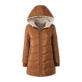 thumbnail image 1 of Yigetop Winter Coats for Women Women's Geometric Hooded Lamb Wool Padded Padded Jacket Medium Length Padded Jacket Light Jackets for Women orange L, 1 of 5