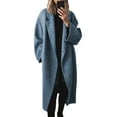 thumbnail image 1 of Yigetop Winter Coats for Women Women's Winter Double Breasted Wool Coat Long Sleeve Notch Lapel Long Trench Coat Trench Coat Women Blue 2XL, 1 of 8