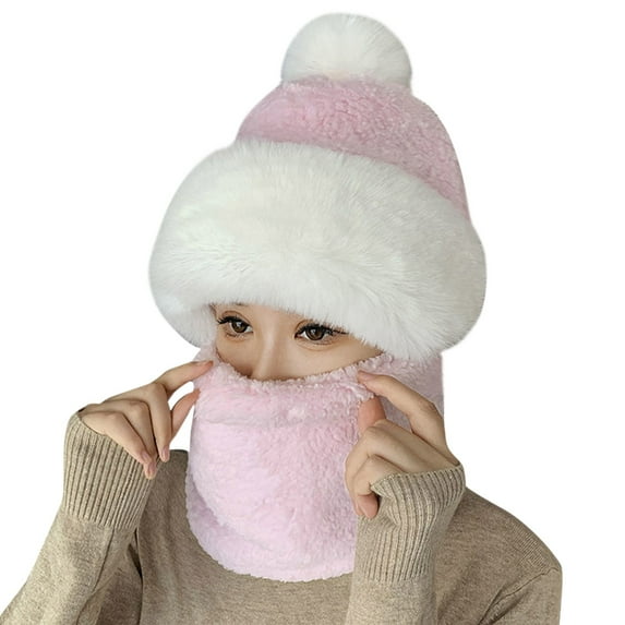 Yigetop Winter Sets for Women Women Windproof Scarf Hat Winter Warm Scarf Hat Set Soft Knitted Plush Hat Winter Accessories for Women Pink One Size
