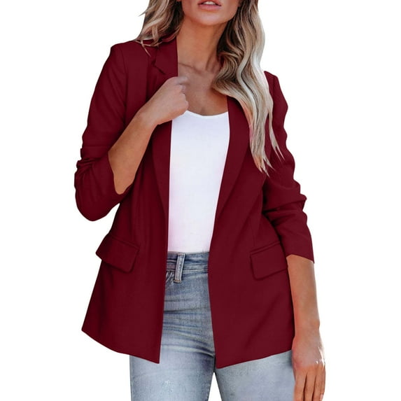 Yigetop Women Blazers for Work Casual Women Fashion Casual Solid Long Sleeve Open Front Notched Collar Suit Cardigan Ladies Jacket Coat Womens Blazers for Work Casual Red2 XL