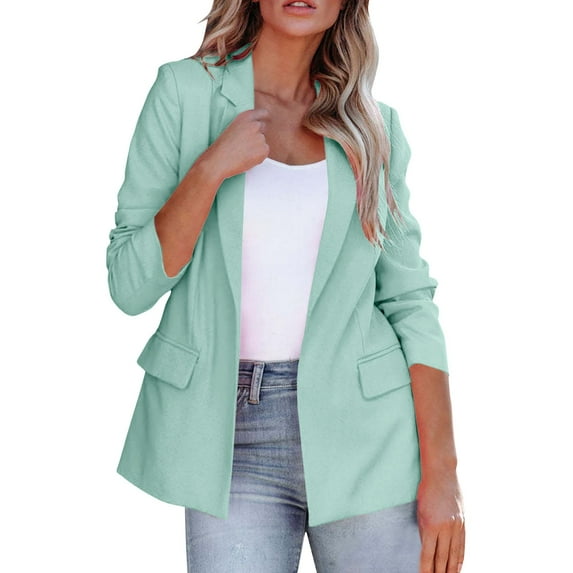 Yigetop Women Blazers for Work Casual Women Fashion Casual Solid Long Sleeve Open Front Notched Collar Suit Cardigan Ladies Jacket Coat Womens Blazers for Work Casual Green1 S
