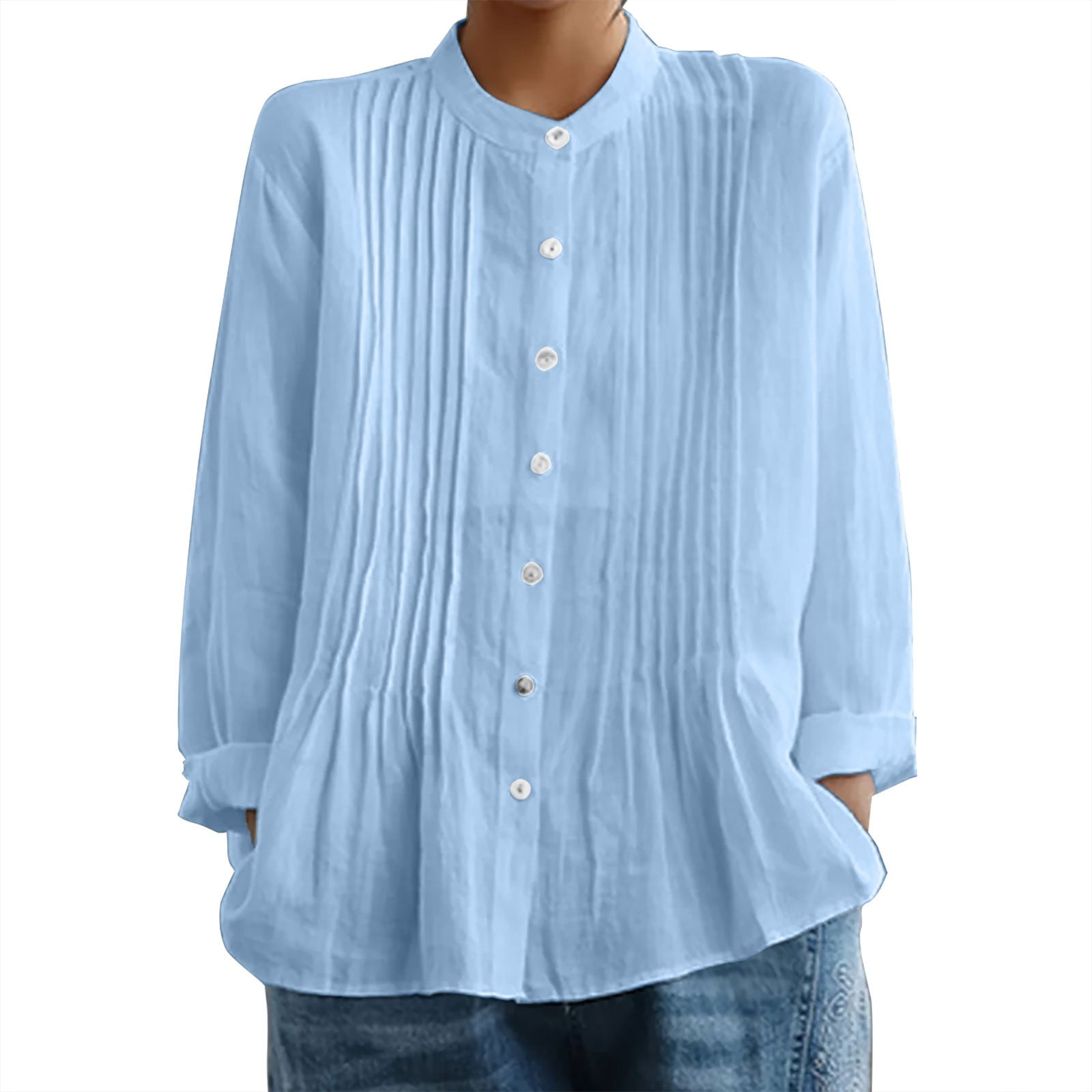 Yigetop Women Blouses, Women’S Pleated Shirt with Retro Front Pleats