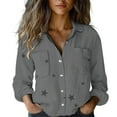 thumbnail image 1 of Yigetop Women Button Down Shirt, Women's Fashion Spring Summer Casual Long Sleeve Loose Shirt Top Womens Long Sleeve Button Down Shirts Grey M, 1 of 9