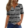 thumbnail image 1 of Yigetop Women Henley Tops, Women's Casual Short Sleeve V Neck Button Down Tops with Pocket Loose Fit Blouse for Daily Wear Tops for Women Trendy Grey 2XL, 1 of 5