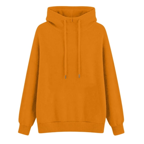 Yigetop Women Long Sleeve Hooded Sweatshirt Loose Lightweight Turtleneck Hoodie Versatile Fall Winter Casual Top Orange S