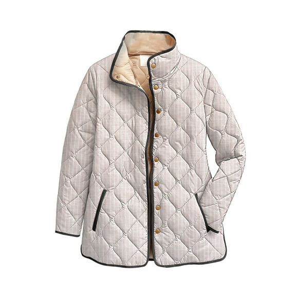 Yigetop Women Puffer Jacket, Printed Plus Size Women's Winter Quilted Jacket Long Sleeved Button Down Jacket Lightweight Padded Jacket Light Puffer Jacket Women Light Ashy L