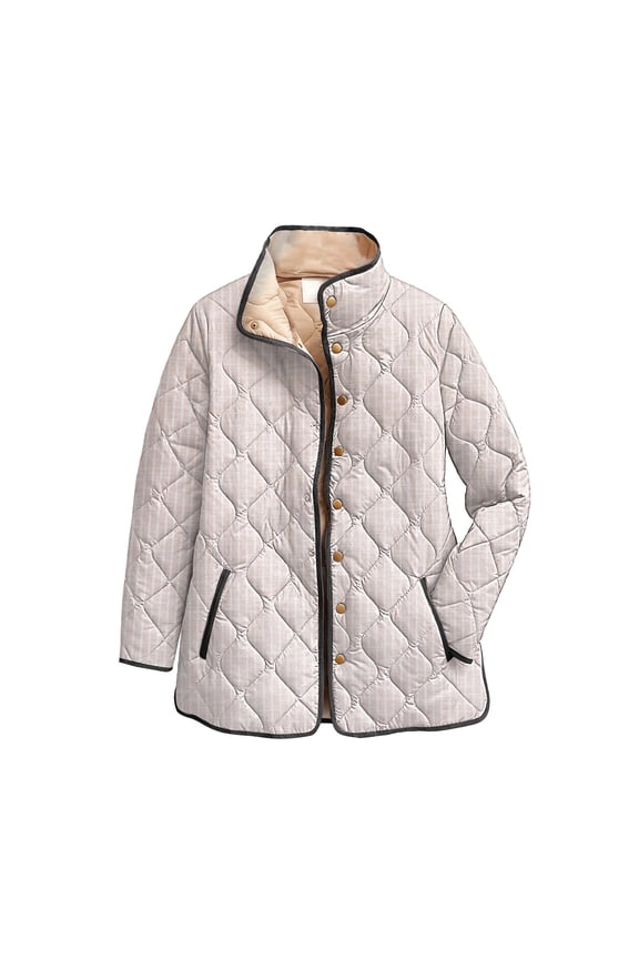 Women Puffer Jacket, Printed Plus Size Women's Winter Quilted Jacket Long Sleeved Button Down Jacket Lightweight Padded Jacket Light Puffer Jacket Women Light Ashy 3XL