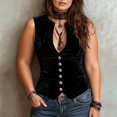 thumbnail image 1 of Yigetop Women Sleeveless Waistcoat Vest Deep V Neck Button Front Ruched Slim Corset Style Cropped Tank Top Soft Comfy Black L, 1 of 6