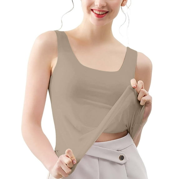 Yigetop Women Tank Top! Womens Tank Tops Sleeveless Neck Loose Fit Summer Clothes Basic Tank Tops for Women Khaki M