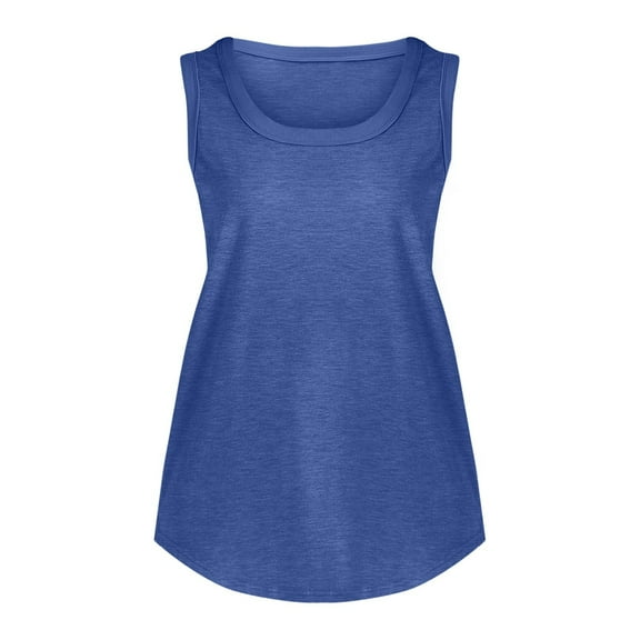Yigetop Women Tank Tops Loose Fit, Women's Solid Color Round Neck Vest Summer Fashion Casual Top Woman Tank Top Blue 2XL
