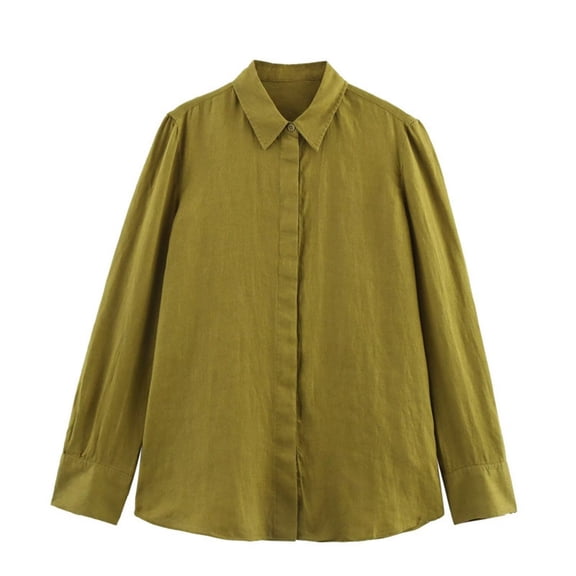 Yigetop Women's Blouses & Button-Down Shirts, Women Casual Lapel Collar Long Sleeve Slim Fit Shirt Womens Button Down Blouse Green S