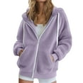 thumbnail image 1 of Yigetop Women's Casual Jackets, Women's Plus Size Solid Color Sweatershirt Hooded Pullover Warm Wool Plush Coat Zipper Top Hooded Jacket Women Purple XL, 1 of 1