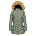 thumbnail image 1 of Yigetop Women's Coats, Women's Thickened Bread Cloth Warm Winter Faux Solid Color Padded Plus Size Mid Length Outwear Coat Jacket Parka Jacket Women Blackish Green 4XL, 1 of 1