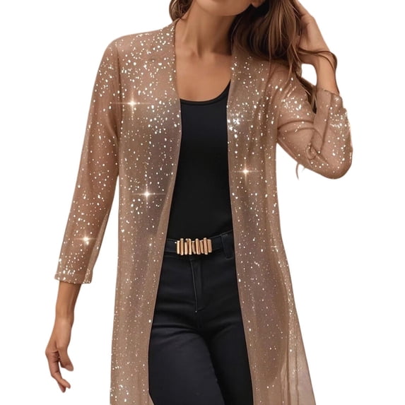 Yigetop Women's Glitter Cardigan Elegant Festive Tops Long Sleeve Sequin Jacket Lightweight Casual Holiday Party Outerwear Gold XXL