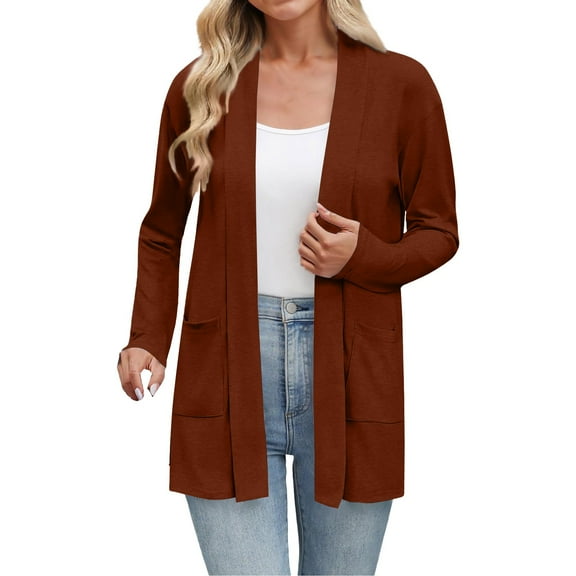 Yigetop Women's Lightweight Cardigans, Lightweight Cardigans for Women Long Sleeve Thin Summer Cardigans Open Front Cardigan Fall Fashion Cardigan Lightweight Open Front Cardigans for Women Brown 2XL