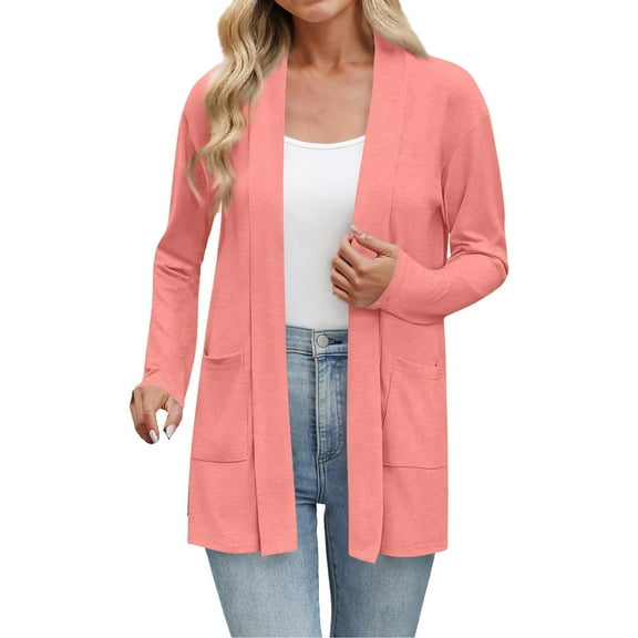 Yigetop Women's Lightweight Cardigans, Long Sleeve Thin Summer Cardigans Open Front Cardigan Fall Fashion Cardigan Lightweight Open Front Cardigans for Women Rose Gold M