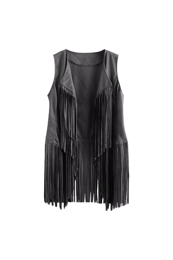 Women's Outerwear Vests, Women Casual Tassel Vest Sleeveless Open Front Cardigan Tank Jacket Outerwear Fringe Tops for Women Dark Gray L