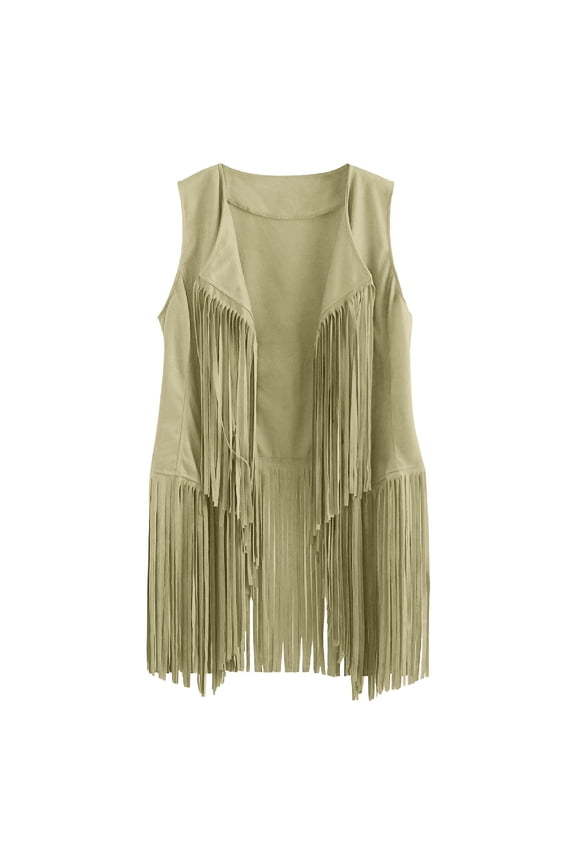 Women's Outerwear Vests, Women Casual Tassel Vest Sleeveless Open Front Cardigan Tank Jacket Outerwear Fringe Tops for Women Mint Green L