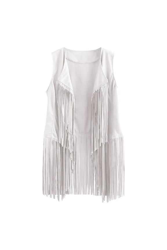 Women's Outerwear Vests, Women Casual Tassel Vest Sleeveless Open Front Cardigan Tank Jacket Outerwear Fringe Tops for Women White L