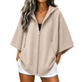 thumbnail image 1 of Yigetop Women's Oversized Batwing 3/4 Sleeve Zip up Hoodie Tops Loose Lightweight Jacket with Pockets Casual Outerwear for Daily Street Weekend Wear Khaki XL, 1 of 6