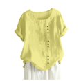 thumbnail image 1 of Yigetop Women's Summer Tops Womens Casual Loose Button Linen Plus Size Daily Boho Tanic T-Shirt Blouse Tops Linen Top Yellow 3XL, 1 of 2