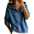 thumbnail image 1 of Yigetop Women's Zip up Hooded Denim Jacket Long Sleeve Hoodie Casual Loose Retro Washed Jean Outerwear Coat Blue 4XL, 1 of 5