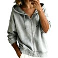 thumbnail image 1 of Yigetop Women's Zip up Hooded Denim Jacket Long Sleeve Hoodie Casual Loose Retro Washed Jean Outerwear Coat Light Ashy 5XL, 1 of 5