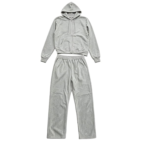 Yigetop Women's Zip up Hoodie 2 Piece Sweatsuit, Long Sleeve Tops And Wide Leg Sweatpants Casual Fall Outfit Set Light Ashy M
