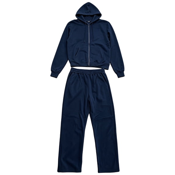 Yigetop Women's Zip up Hoodie 2 Piece Sweatsuit, Long Sleeve Tops And Wide Leg Sweatpants Casual Fall Outfit Set Navy XL