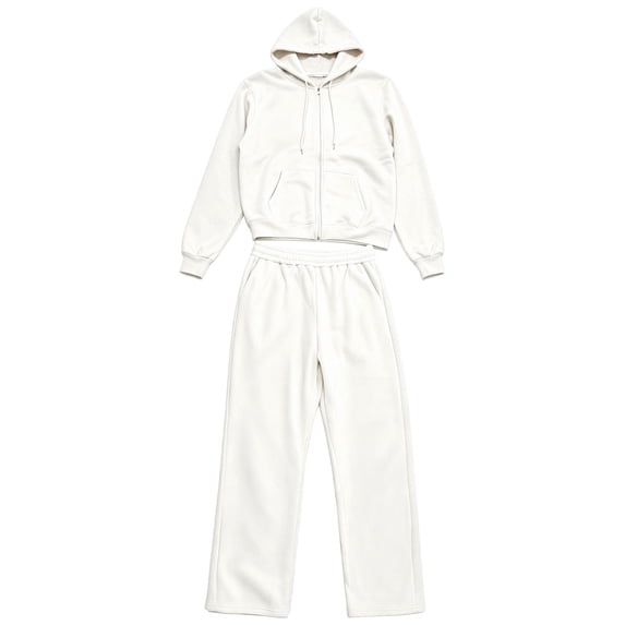 Yigetop Women's Zip up Hoodie 2 Piece Sweatsuit, Long Sleeve Tops And Wide Leg Sweatpants Casual Fall Outfit Set White L
