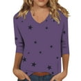 thumbnail image 1 of Yigetop Womens 3/4 Sleeve T Shirts, Women's Fashion Casual Print Three Quarter Sleeve Top T Shirt Quarter Length Sleeve Tops for Women Purple M, 1 of 9