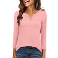 thumbnail image 1 of Yigetop Womens 3/4 Sleeve Tops, Women's 3/4 Length Sleeve Tops V Neck Basic Tee Solid Color Shirts Blouse Tops Women's Blouse T Shirt Tops for Women Trendy Pink L, 1 of 7