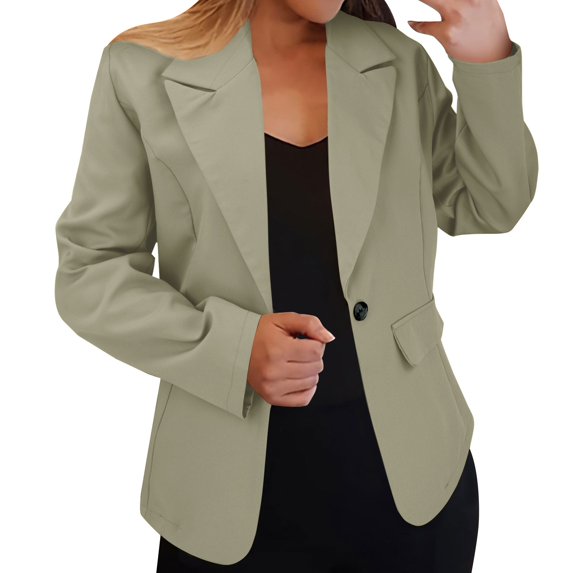 Yigetop Womens Blazer Women's Autumn and Winter Long Sleeved Button Solid Color Cardigan Small Suit Jacket Casual Blazer for Women Army Green L