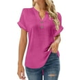 thumbnail image 1 of Yigetop Womens Blouses Casual, Women' Fashionable Casual V Neck Button Short Sleeved Slit Top T Shirt Shirts for Women Dressy Casual Hot Pink L, 1 of 8