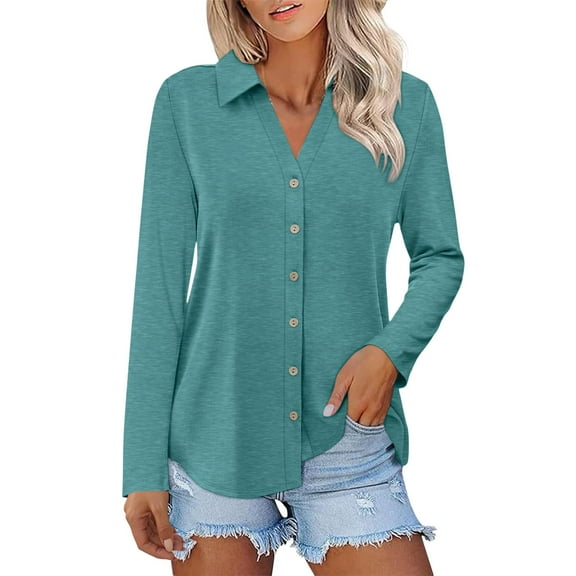 Yigetop Womens Button Down Blouse, Womens Long Sleeve Tops Button Down Shirts Casual Fall Tops Trendy Tops Shirts for Women Mint Green 2XL