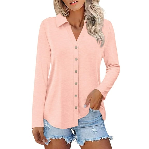 Yigetop Womens Button Down Blouse, Womens Long Sleeve Tops Button Down Shirts Casual Fall Tops Trendy Tops Shirts for Women Pink S