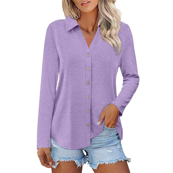 Yigetop Womens Button Down Blouse, Womens Long Sleeve Tops Button Down Shirts Casual Fall Tops Trendy Tops Shirts for Women Purple S
