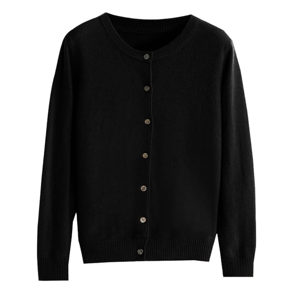 Yigetop Womens Cardigans Lightweight, Womens Long Sleeve Crewneck Button Down Cardigans Soft Knit Basic Open Front Lightweight Cardigan Sweaters Sweaters for Women Black L