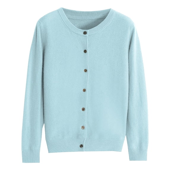 Yigetop Womens Cardigans Lightweight, Womens Long Sleeve Crewneck Button Down Cardigans Soft Knit Basic Open Front Lightweight Cardigan Sweaters Sweaters for Women Light Blue 2XL