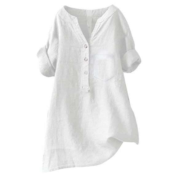 Yigetop Womens Collared Shirt, Loose Button Shirt Top Stand Solid Color Sleeve Collar Casual Women's Shirt Women's Shirt Work Clothes for Women 2025 White S