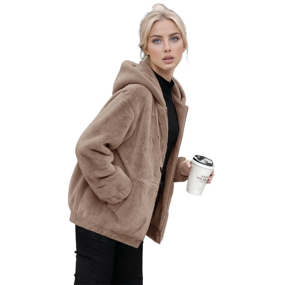 Yigetop Womens Fall Jackets Womens Fuzzy Fleece Lapel Open Front Long Cardigan Coat Warm Winter Outwear Jackets Cute Jackets for Women, Coffee, M