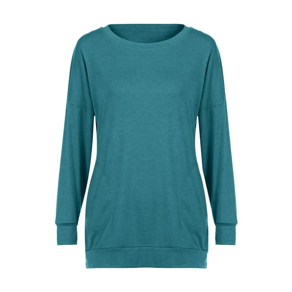 Yigetop Womens Long Sleeve Tops Casual Women Casual Long Sleeve Cotton Solid Loose Pockets T Shirt Blouses Tops Long Sleeve Tunic Tops for Women Green 2XL